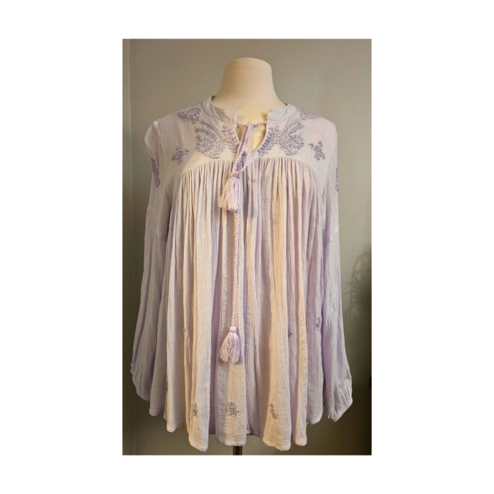 Rachel Zoe Embroidered Boho Babydoll Swing Top Size Large